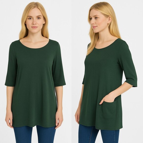 Bryn Walker Tunic Size Medium Green Organic Cotton 3/4 Sleeves Lagenlook Flowy - Picture 1 of 10